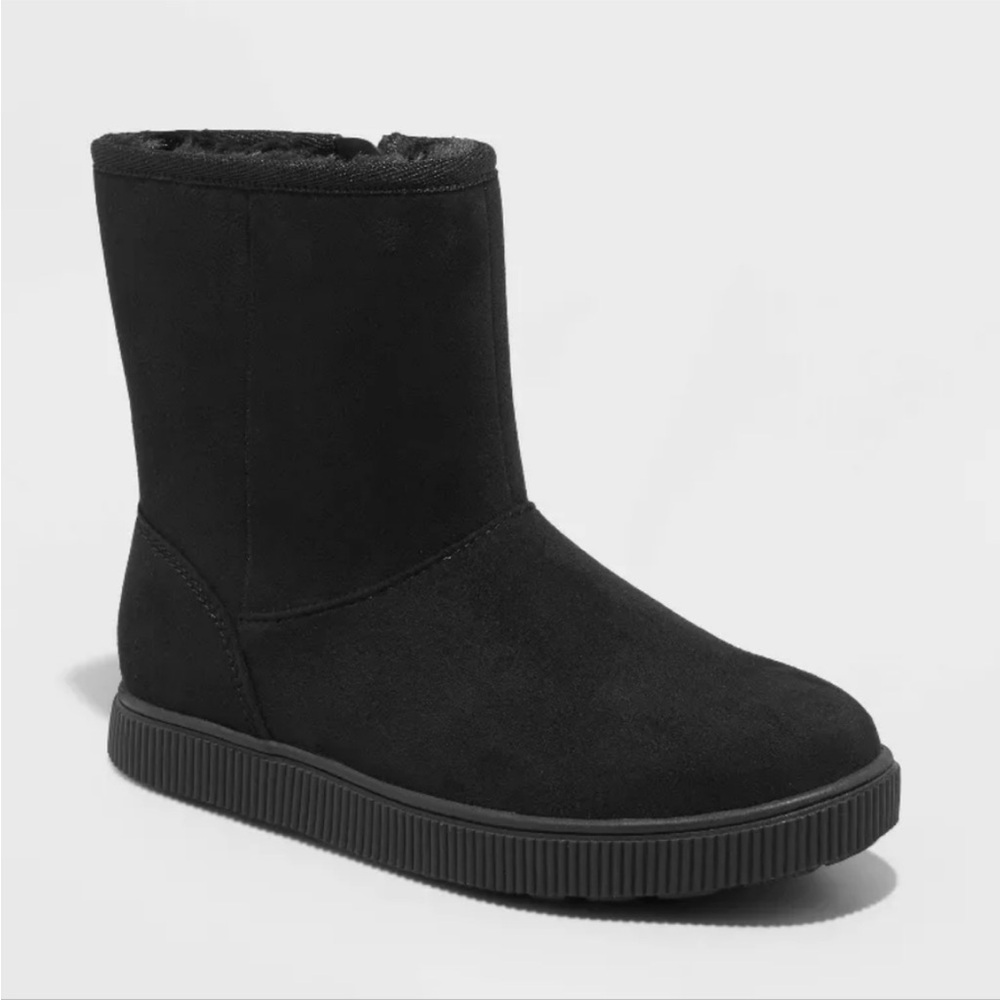 🐙 Girls Hannah Zipper Suede Faux Shearling Style Boots - Cat & Jack Black